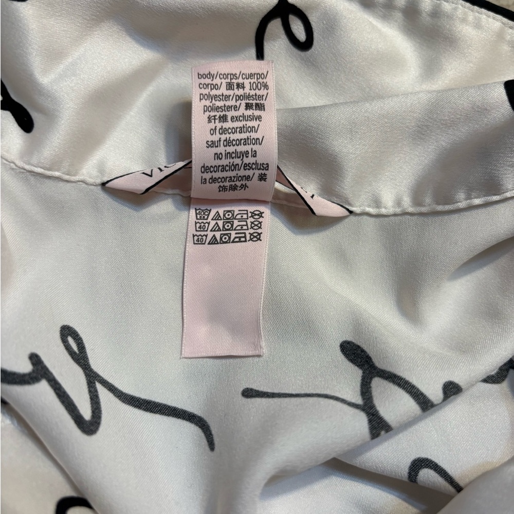 Victoria's Secret Nightgown Small White Satin Long Pajama Shirt Black Script - Picture 11 of 13